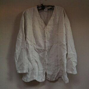 Marc Ware Women V-Neck Shirt Top Blouse Button Down Lagenlook Ivory Medium Linen